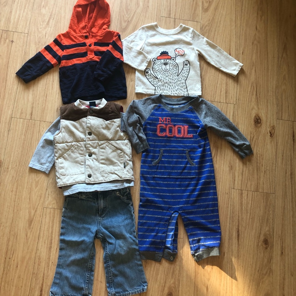 Cold weather bundle. Vest, shirts, romper, jeans